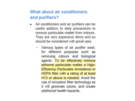 WHO Recommendation for Air Purifiers
