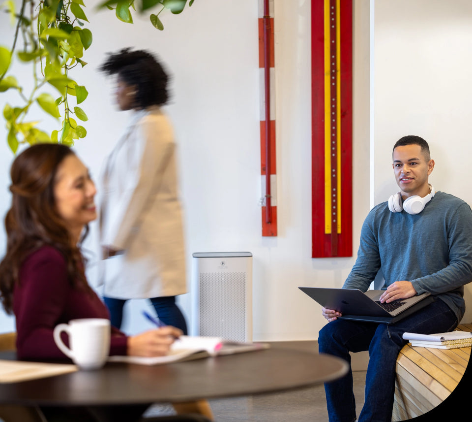an office with an air purifier