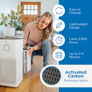 Woman changing MA-50 Air Purifier HEPA Filter