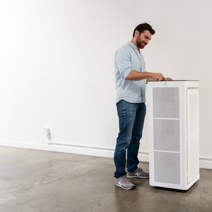 White rectangular ma-1400 pro air purifier with perforated front panels and sleek modern design for clean air
