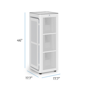 Ma-1400 pro air purifier white rectangular with sleek perforated panels and black accents on top edge