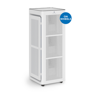 White modern ma-1400 pro air purifier with sleek perforated design and wheels for easy mobility and filtration efficiency