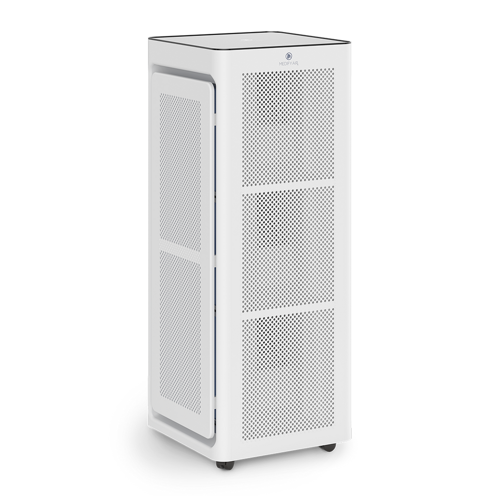 White rectangular ma-1400 pro air purifier with perforated front panels and sleek modern design for clean air