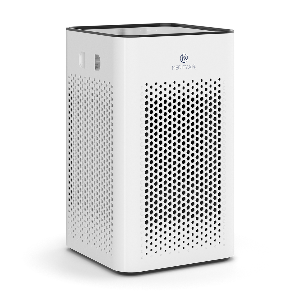 White rectangular medifyair ma-25 air purifier with perforated front panel for efficient air filtration